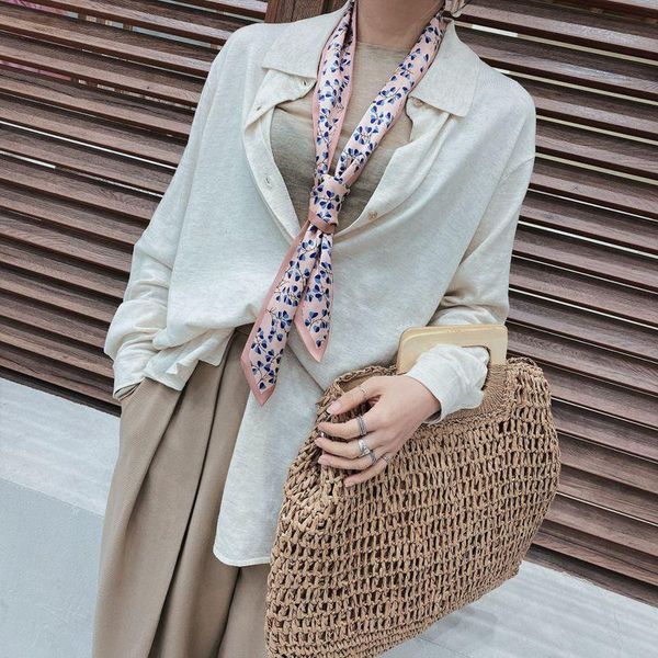 

scarves 2021 fashion kerchief small silk neck scarf for women long hijab scarfs female shawls bags lady bandana foulard, Blue;gray