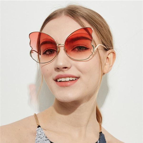 

sunglasses butterfly shape metal cat eye women chic luxury sun glasses female red pink blue overszied big frame goggles, White;black