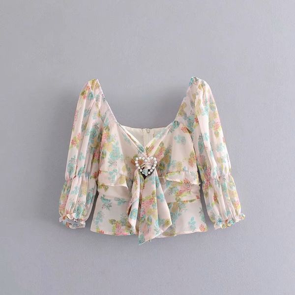 

2021 new bohemian female with low-necked plied fine lace chiffon frizzy long-sleeved love kimono spring shirt fgem, White