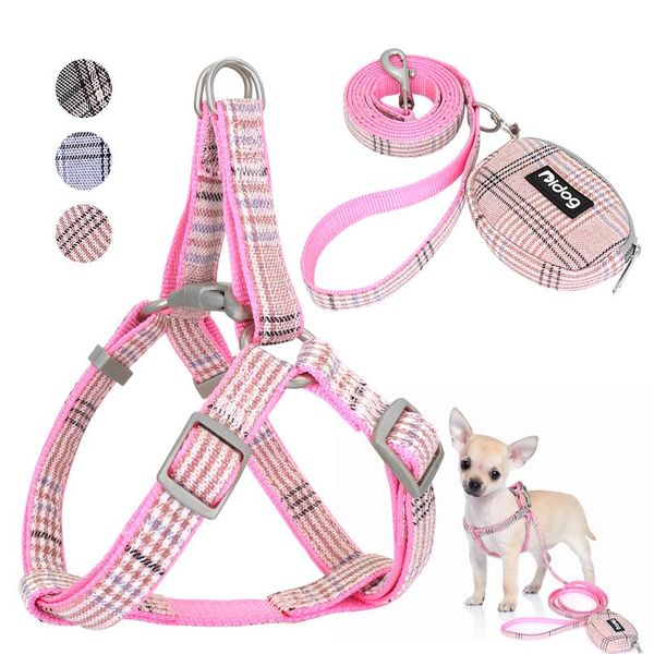 

cute dog harness adjustable nylon pet puppy chihuahua harness vest dog leash set pink for small medium dogs cats pet bbybip