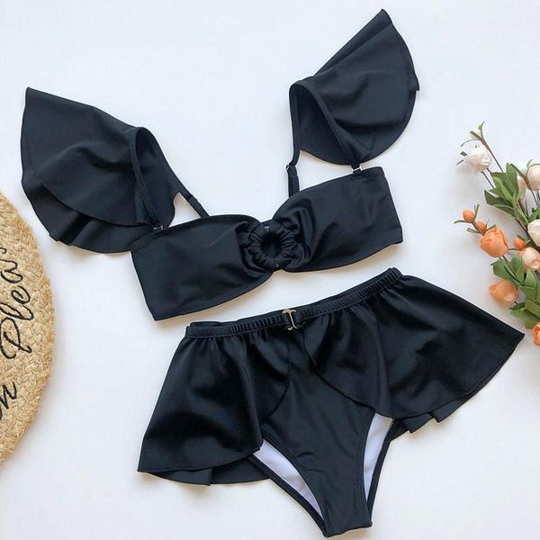 

women's swimwear ingaga bandeau bikinis ruffle biquini three piece swimsuit feamle high waist dress women 2021 beach bathers1, White;black