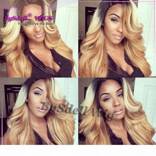 

synthetic lace front wig gorgeous black root blonde brown color heat resistant lace wigs long kim k curl wavy hair front lace wigs