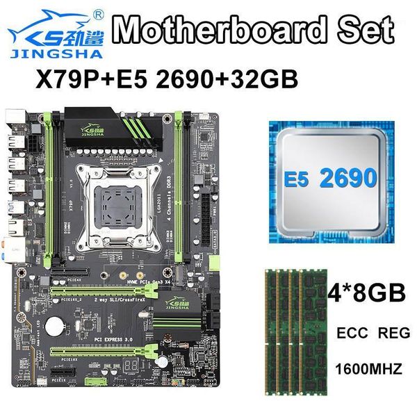 

x79p lga 2011 motherboard set cpu xeon e5 2960 v2 4x8gb=32gb 1600mhz ddr3 ecc reg memory atx usb3.0 sata3 pci-e nvme m.2 ssd1
