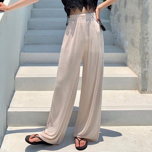 

women summer thin silk trousers wide leg loose pants casual trouser high waist long fashion sweatpants large size, Black;white