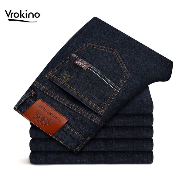 

vrokio 2020 spring and autumn on the market men's business casual slim pants stylish black blue jeans 38 40 42 q0105, Black;white