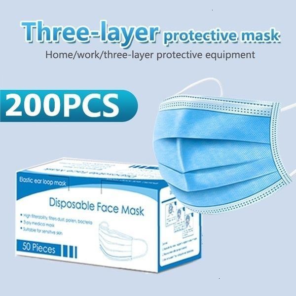 

50-200pcs disposable dust breathable earloop face mask, 3-layer sanitary hanging ear mask