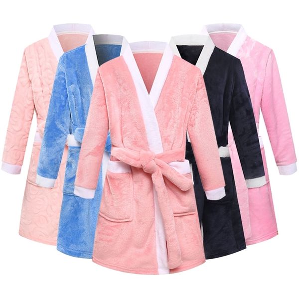 

children bathrobes winter girls nightgowns solid baby boy flannel robe clothing kids bathrobe for girls sleepwear robe lj201216, Blue;red