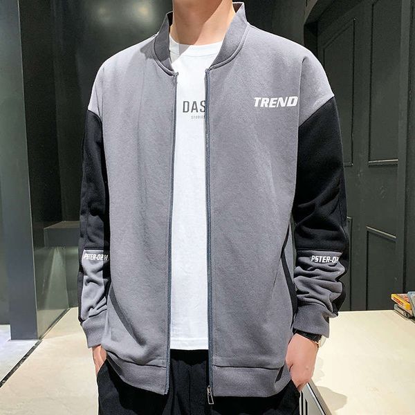 

6876 coat trend ins autumn and winter student jacket cardigan baseball uniform men's sweater, Gray