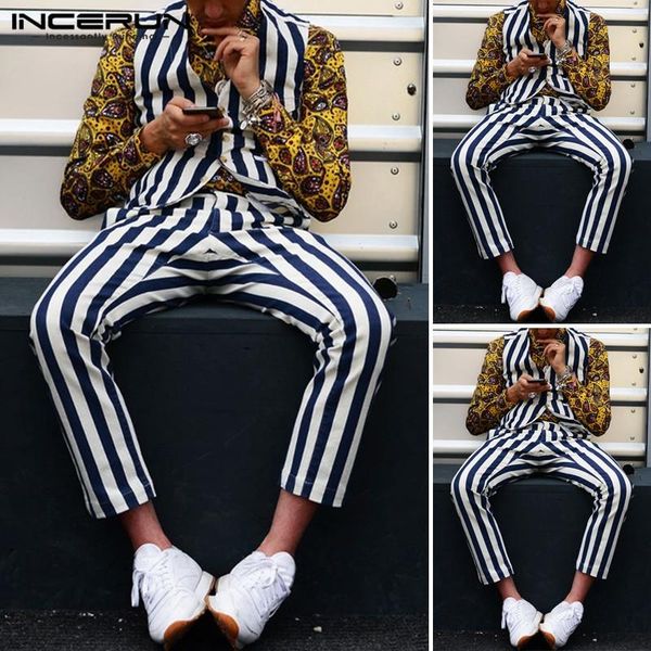 

men's tracksuits man leisure loose suits streetwear incerun fashion striped men sets sleeveless button up v neck tank zipper pants 5xl, Gray