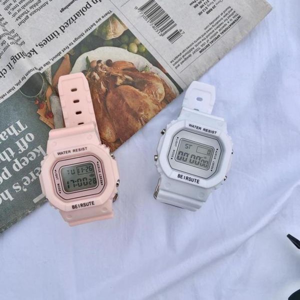 

and electronic watch men small square women trend primary school students high school boys and girls sports waterproof simple couple, Slivery;brown