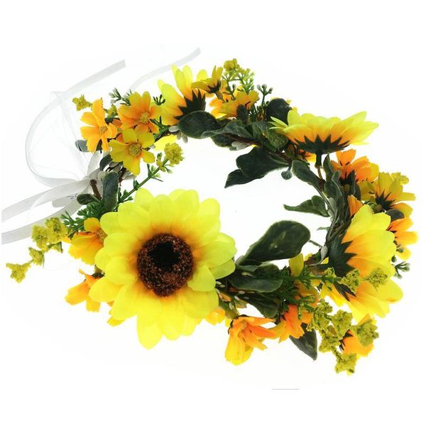 

daisy flower girl's headwear women hair accessories sun flower wreath crown headband hat decoration adjustable floral jllzxe
