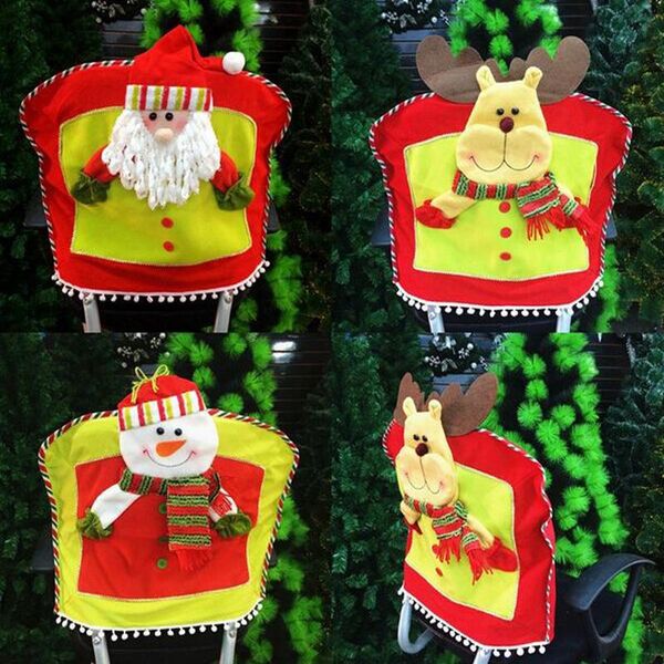 

chair covers merry christmas snowman santa claus reindeer seat back cover home party table year decoration xmas gifts