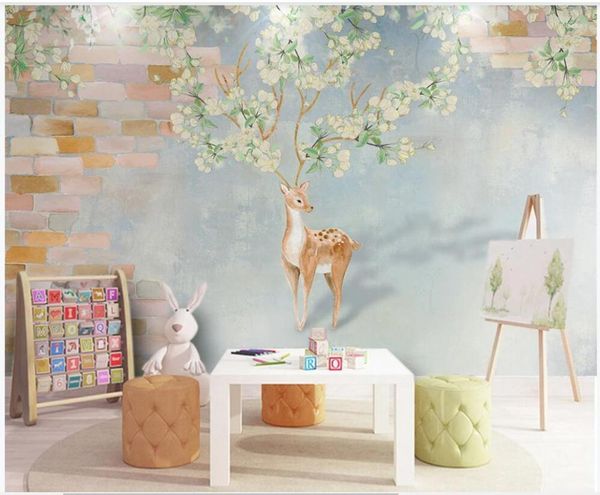 

wallpapers wall paper 3 d custom any size 3d mural on the children's room elk flowers brick po wallpaper for living room1