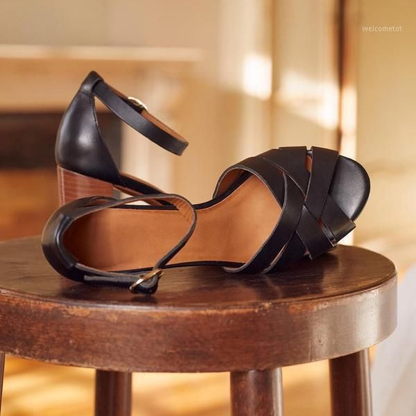 

summer high heel sandals women's sandals retro thick heel comfort open toe 3 color women's shoes plus size1, Black