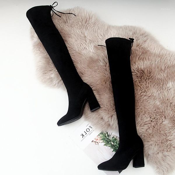 

women in knee boots winter female long high-heeled boots new large size and flexible snow for ladies1, Black