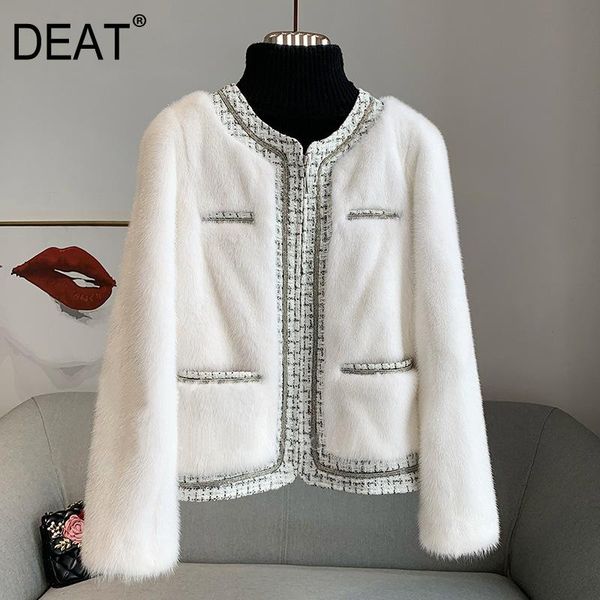 

women's fur & faux deat autumn and winter fashion casual solid color long sleeve zipper slim o neck streetwear coat women sg467, Black