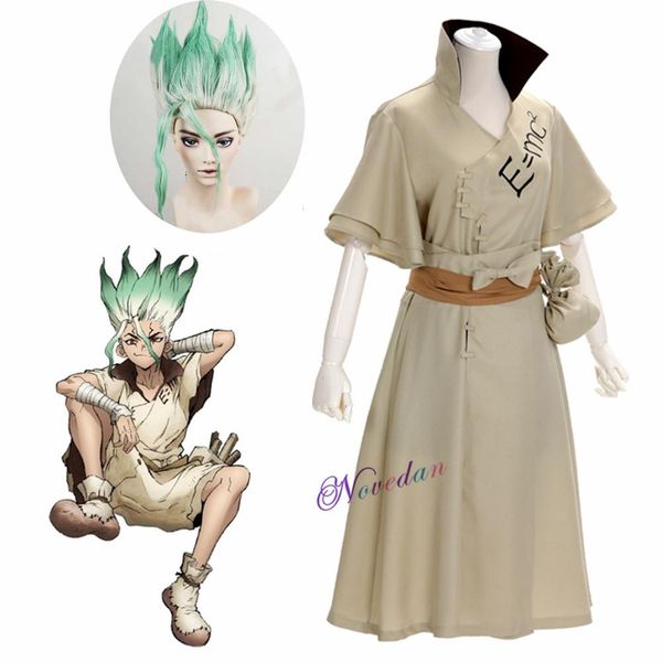 

anime costumes dr. stone anime doctor stone senku ishigami cosplay costume men senku uniform outfit wig halloween carnival party suit, Black