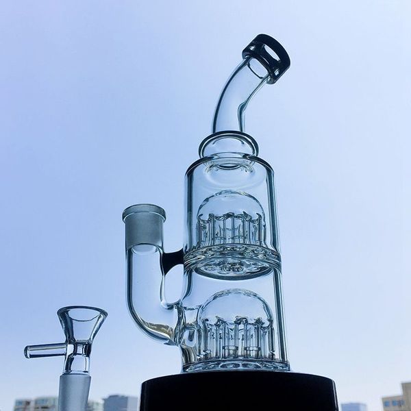 Mini Bong 12 Armbäume Perc Shisha Doppelbaum Perc Wasserleitungen 14 Frauengelenk mit Schüsselglasbongs kleine Öl -Tupfen -Rigs