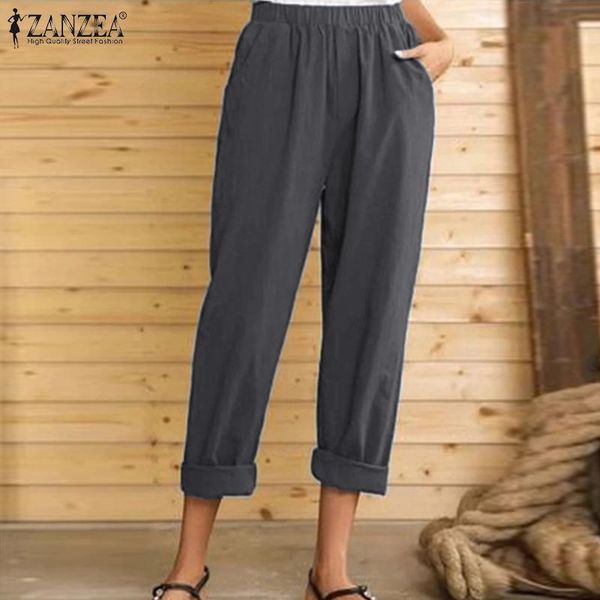 

zanzea autumn vintage trousers women casual harem pants female elastic waist solid long turnip palazzo loose pantalon plus size, Black;white