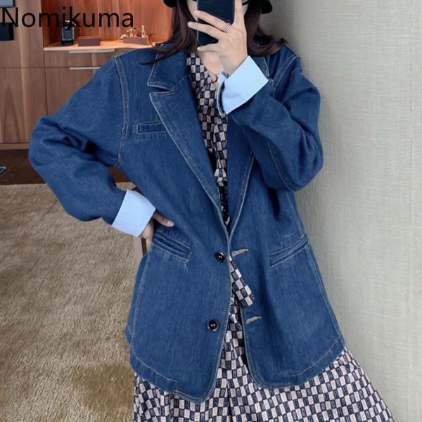 

women's jackets nomikuma fashion denim women solid color long sleeve coats female single breasted korean streetwear outerwear 3d352, Black;brown