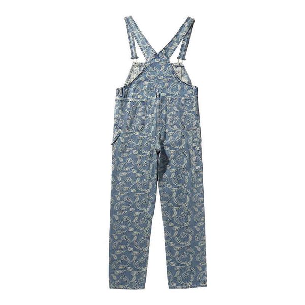 

men's jeans bandana dobby overall pants men fashion paisly denim hip hop man trousers streetwear homme iohq, Blue