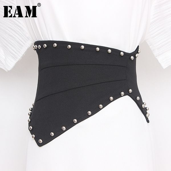 

eam] black rivet stitch asymmetrical wide denim belt personality women new fashion tide all-match spring 2020 1t401 t200427, Black;brown