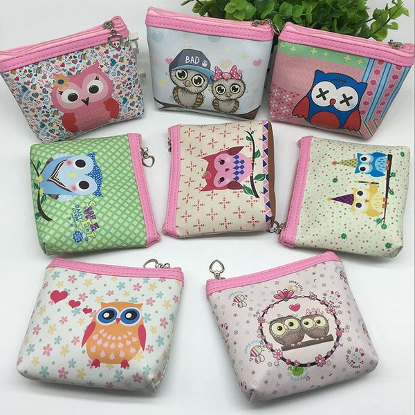 

girls cute owl mini pu leather wholesale purses zipper cartoon animal coin purse wallet, Red;black