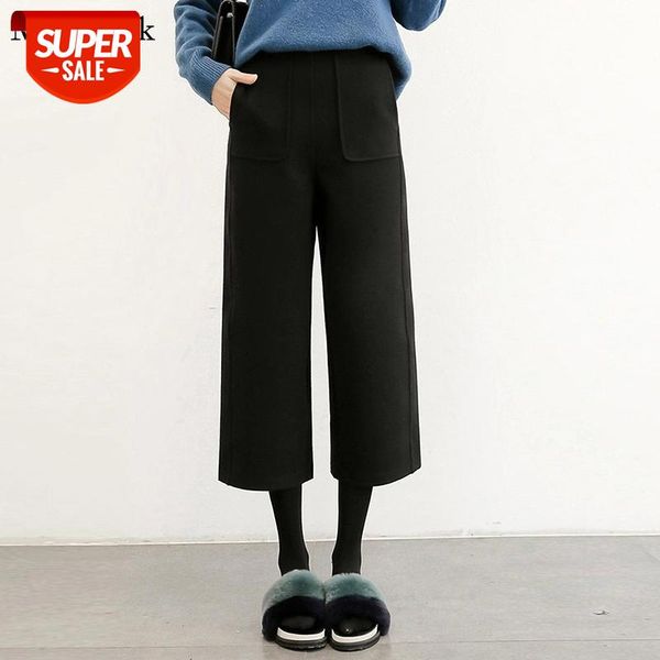 

new thicken autumn winter pants women trousers woolen wide leg pants women high waist straight loose black pantalon 11886 #pg3d, Black;white