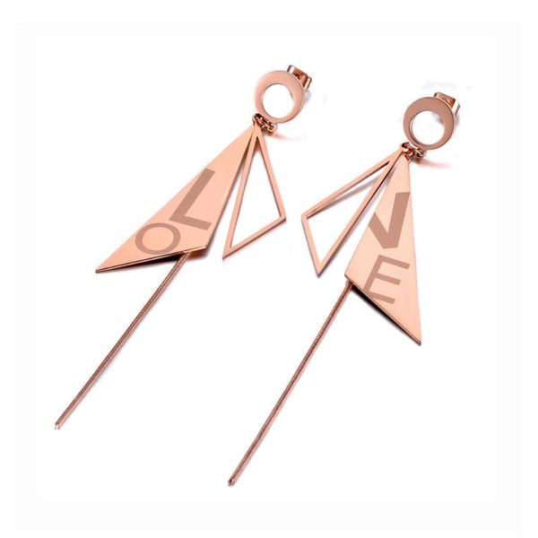 

Titanium Stainless Steel Geometric Dangle Earrings Bohemia Creative Love Letter Tassel Earrings For Women Girls E19291, Silver