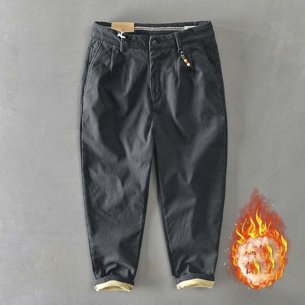 

men's pants winter warm men thick cotton trousers for brand clothing, Black
