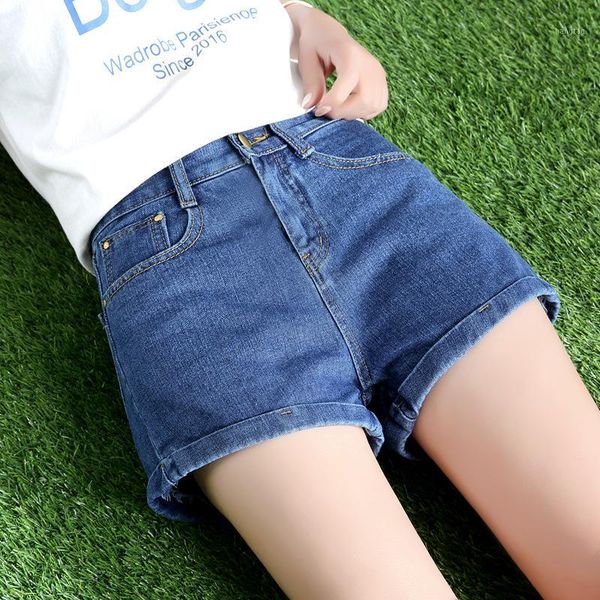 

jbersee plus size summer high waist denim shorts women vintage short femme jeans shorts streetwear for spring autumn1, White;black