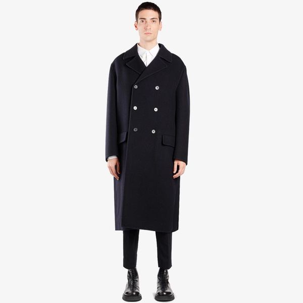 

s-7xl2020 classic simple black double-breasted woollen coat for men
