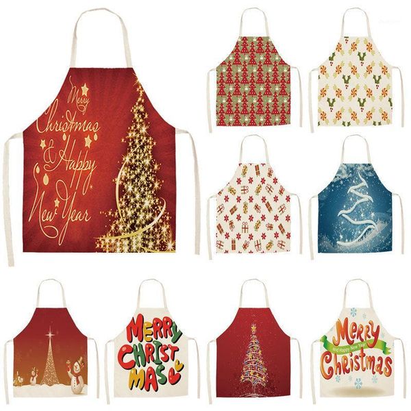 

1pc christmas aprons pinafore cotton linen kitchen apron woman bibs 53*65cm for home cooking baking cleaning accessories1