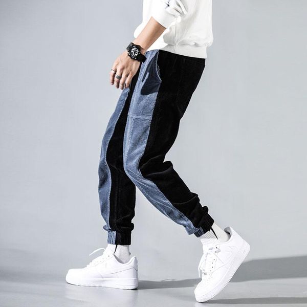 

men's pants retro fashion casual blue black overalls jogging hip-hop style loose corduroy