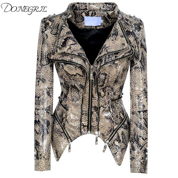 

2020 europe and the united states slim shrug zipper stitching short cowboy locomotive snake pattern jacket female xs-4xl, Black
