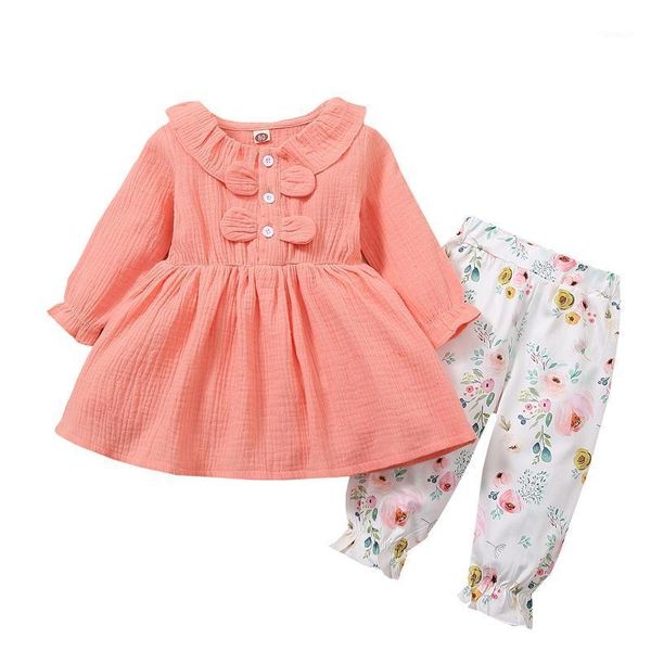 

clothing sets toddler kids baby girl clothes solid color linen button ruffle +floral pants children's outfits 18 24 months 3 4 yea, White