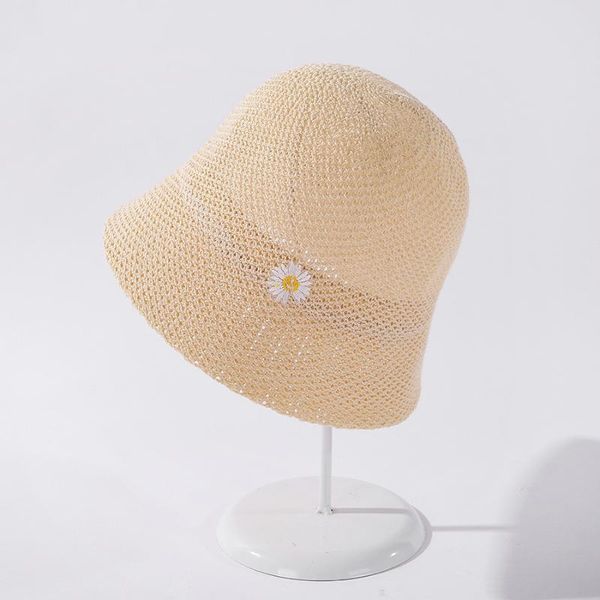 

new spring and autumn small chrysanthemum embroidered fisherman hat lady summer thin air permeable basin hat sun protection, Blue;gray