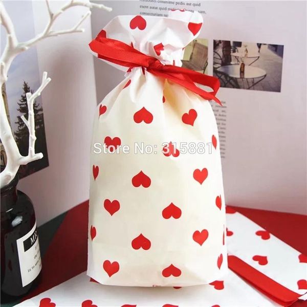 

red heart drawstring bags cookie plastic bags-,party, favor,gift, wedding,plastic package bag 10pcs/lot