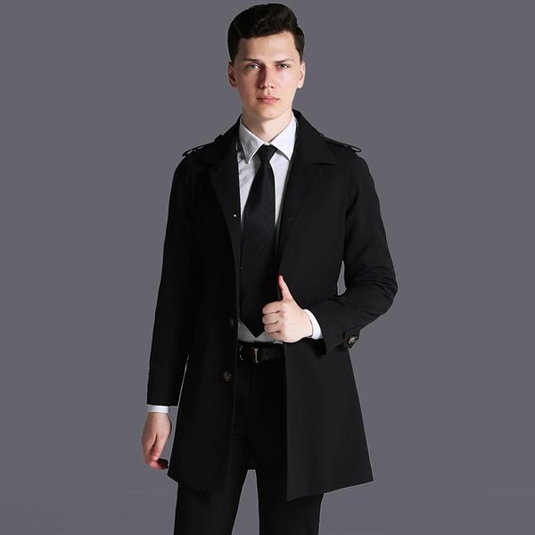 

2020 spring autumn brand casual trench coat for men plus size long single-breasted slim windbreaker outerwear coats, Tan;black