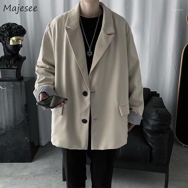 

blazers men single breasted patchwork striped teens chic casual all-match outwears loose streetwear korean style ulzzang bf new1, White;black