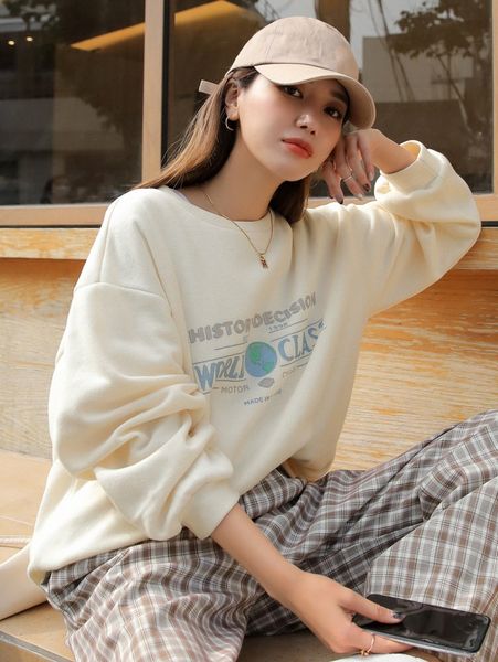 

dazy earth & letter graphic drop shoulder pullover u6u5#, White;black