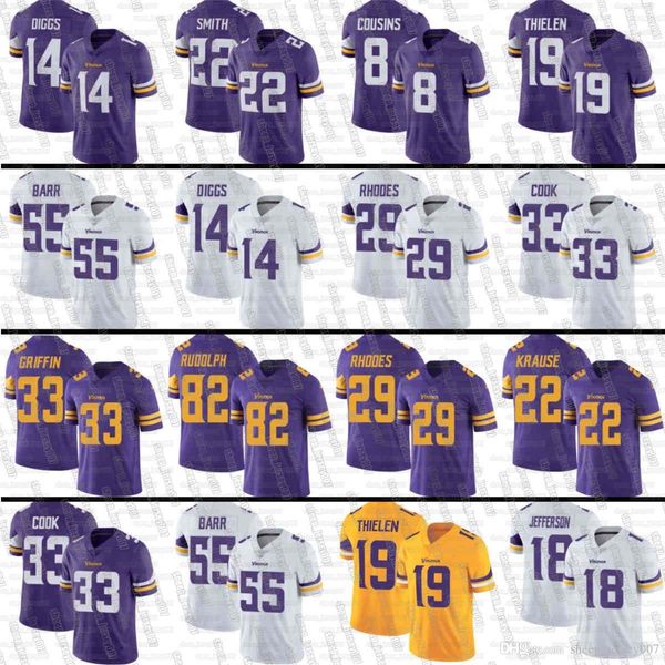 

men 18 justin jefferson minnesota 8 kirk cousins 19 adam thielen vikings 22 harrison smith 33 dalvin cook jersey 99 danielle hunter, Black;red