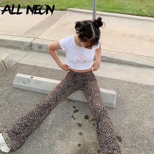 

women's pants & capris allneon y2k fashion leopard pattern flare e-girl vintage slim animal print high waist long wild autumn 90s outfi, Black;white