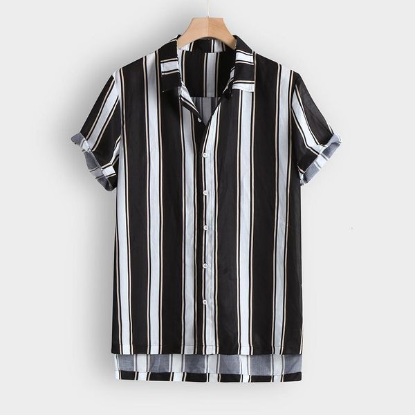 

мода полосатая печать мужская повседневная кнопка рубашки для мужчин гавайи пляж с коротким рукавом верхние мужчины летние рубашки camisa sl, White;black