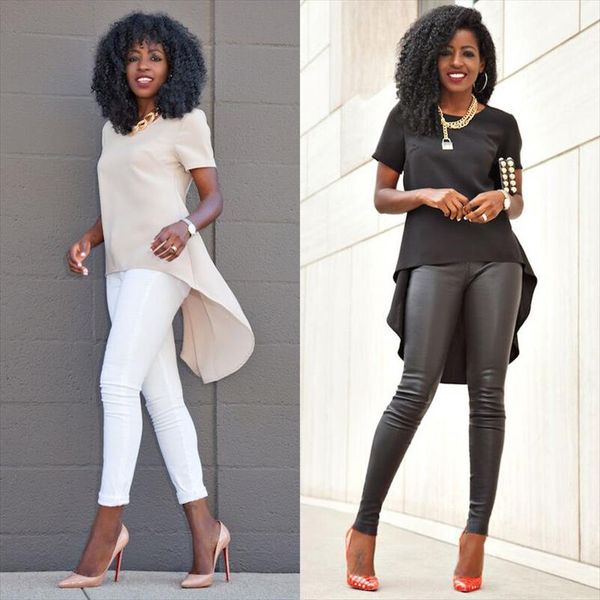 

summer women o neck chiffon tee irregular solid blouses casual loose short sleeve blouse blusa plus size s 5xl, White