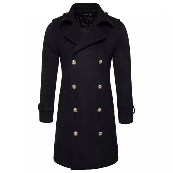 

mens trench coat winter long wool trench coat men slim fit pea windbreaker casual men's jackets coats abrigo hombre s-2xl1, Black