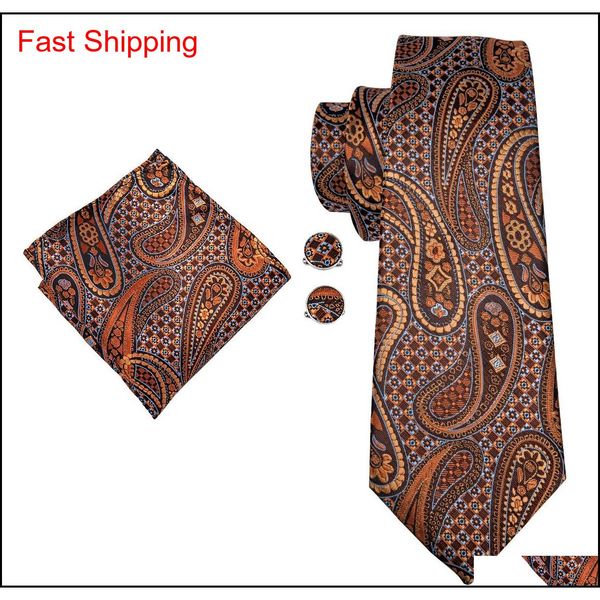 

hi-tie famous brand male ties business style paisley pattern ties hanky cufflinks set for wed qylnno homes2007, Blue;white
