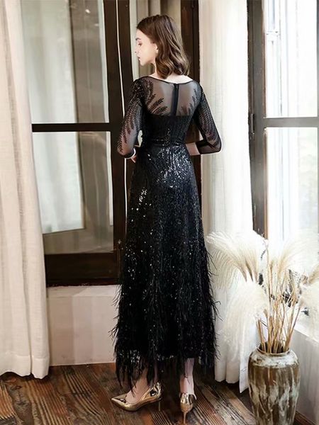 

2021 robe soiree new style black tule o-neck dressed three trimaster borla tornozelo length ibi6 evening, Black;red
