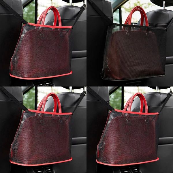 

reticular storage bags mesh cloths net pocket car chair pouch red black rectangles multi functions 7 5kn l2