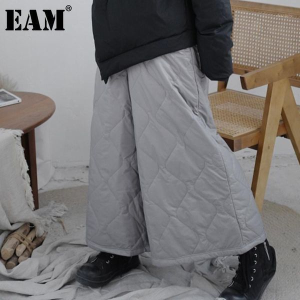 

eam] high waist gray cotton-padded wide leg long trousers new loose fit pants women fashion tide autumn winter 2021 1dd30451, Black;white